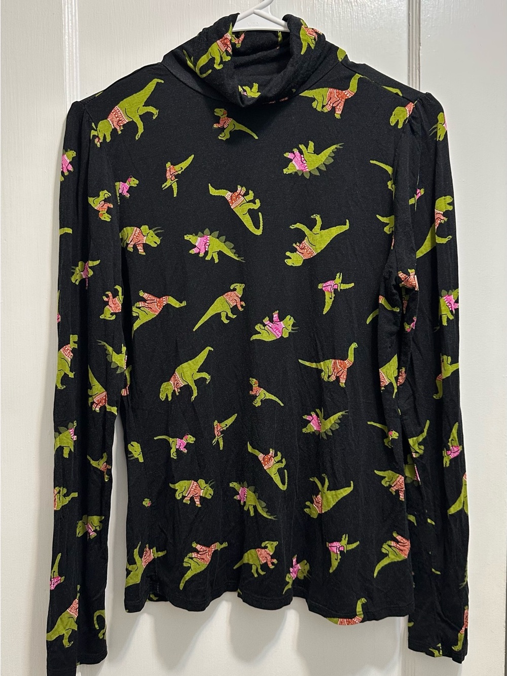 Modcloth: M Black Long-Sleeve Turtleneck Top with Dinosaurs